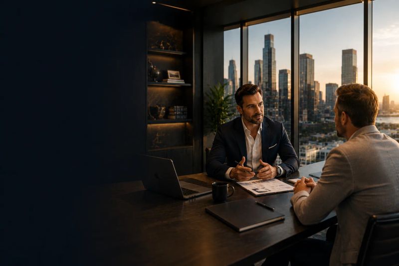 Sydney business finance broker reviewing a client's loan application documents